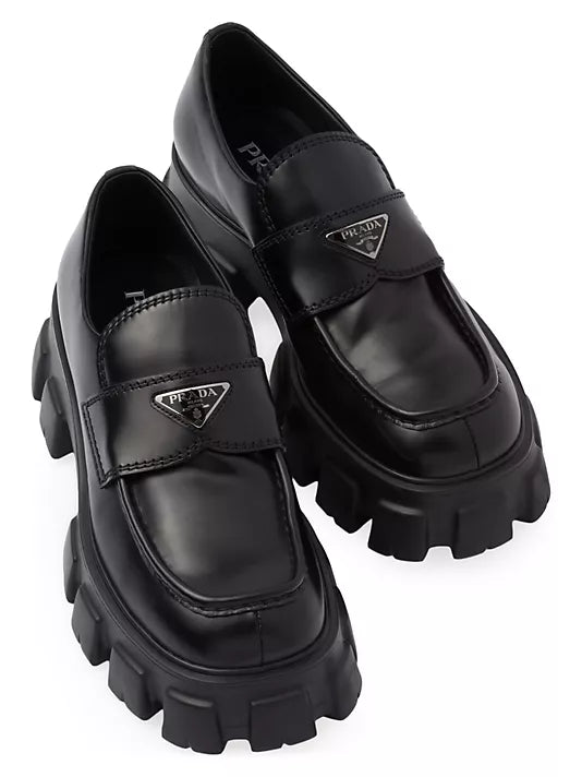 Prada  Monolith Brushed Leather Loafers