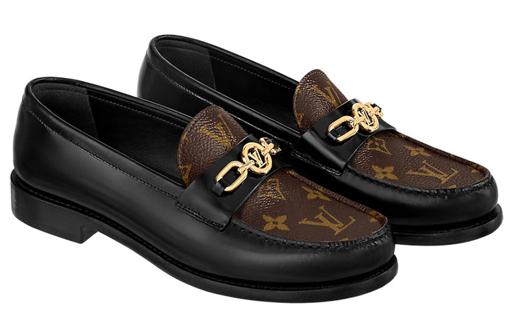 (WMNS) LOUIS VUITTON Chess Flat Loafers 'Black with Brown Monogram' 1ABPLA#