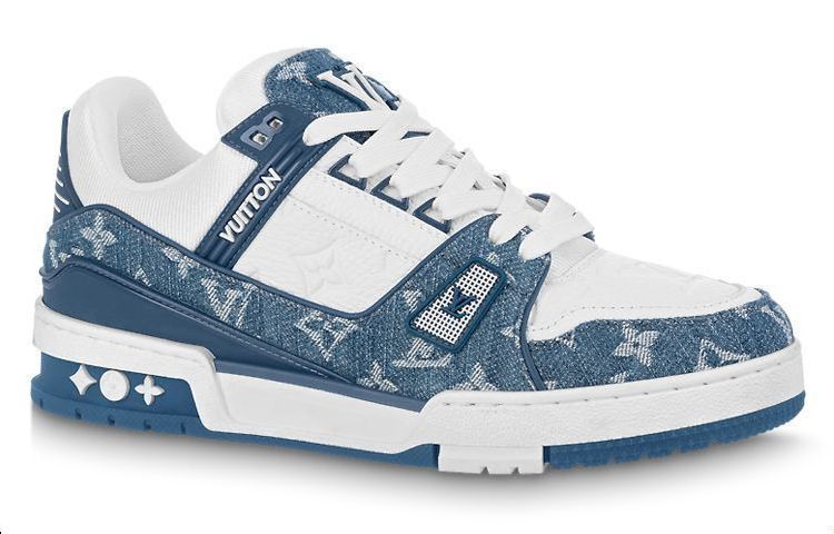 (WMNS) LOUIS VUITTON LV Trainer Sneakers 'White with Blue Mesh Monogram' 1AC2AM  #
