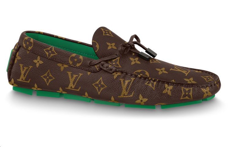 LOUIS VUITTON Driver Moccasin Shoes 'Brown Monogram with Green' 1AARSP #