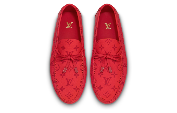 LOUIS VUITTON Driver Moccasin Shoes 'Red Monogram' 1AAPY6 #