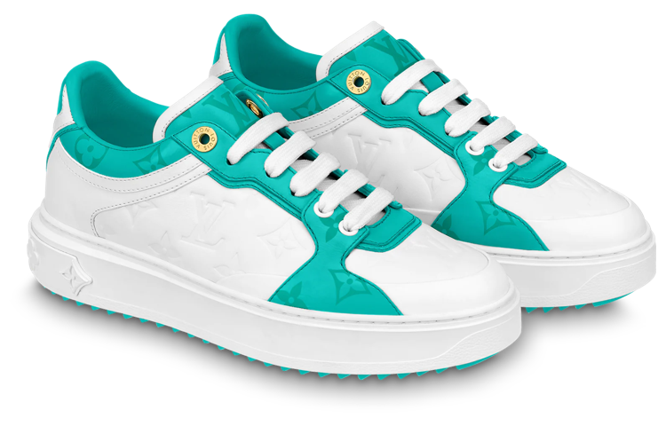 (WMNS) LOUIS VUITTON Time Out Sneakers 'White and Teal Monogram' 1AB349 #