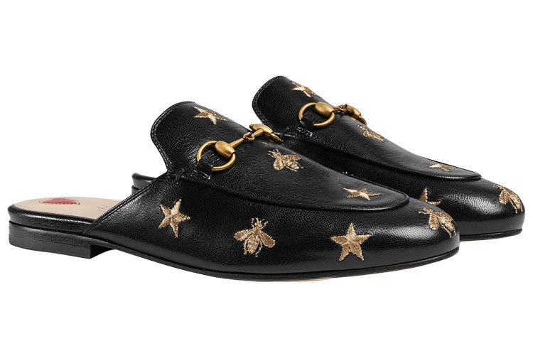(WMNS) Gucci Princetown Embroidered Leather Slipper 'Black' 505268-D3V00-1000 #