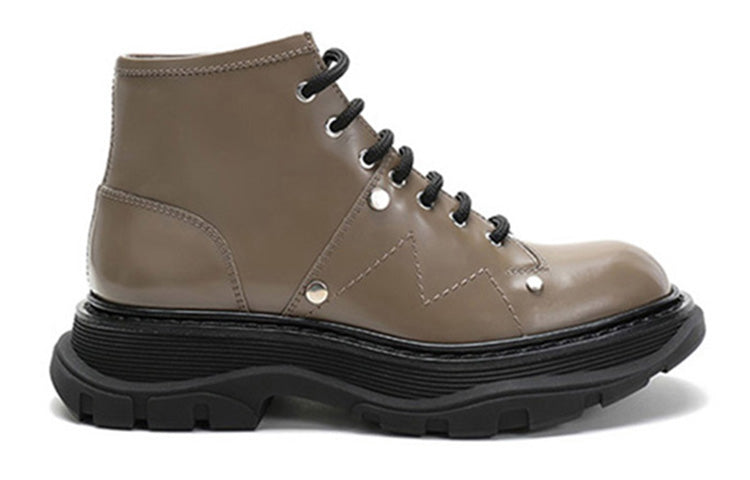 (WMNS) Alexander McQueen Lace Up Ankle Boots 'Khaki' 595469WHZ812610 #