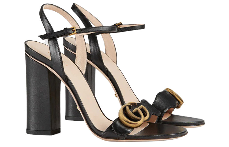 (WMNS) Gucci Sandal With Double G 'Black Leather' 453378-A3N00-1000 #