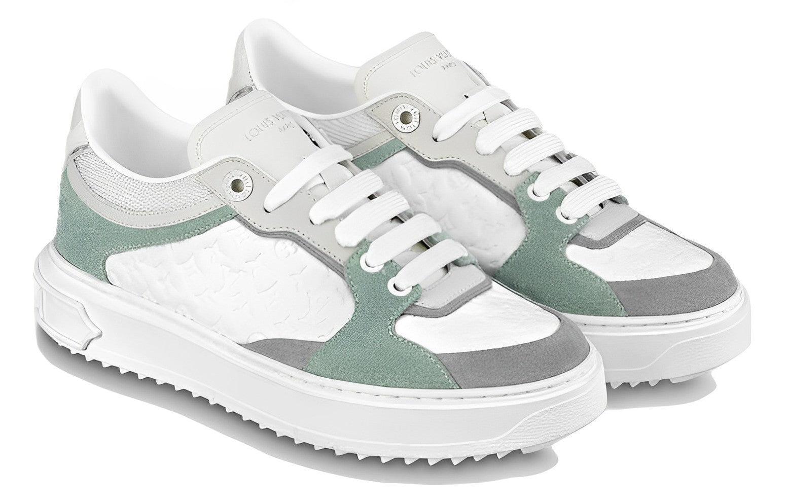 (WMNS) LOUIS VUITTON Time Out Sneakers 'White Mini Monogram with Green Grey' 1ABUTD #