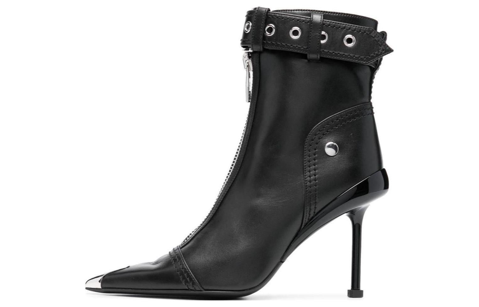 (WMNS) Alexander McQueen Leather Heel Ankle Boots 'Black' 768101WIDR41081 #