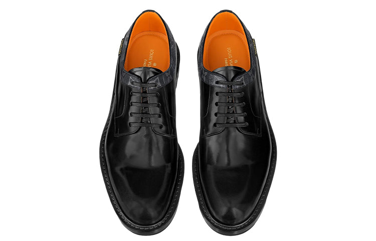 LOUIS VUITTON Voltaire Derby Shoes 'Black with Monogram Colar' 1A8Y3A #