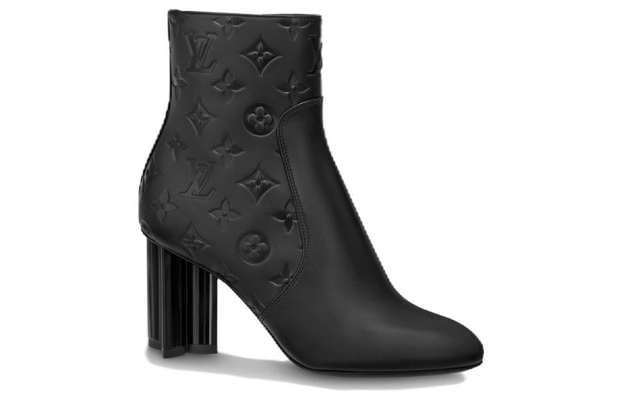(WMNS) LOUIS VUITTON Silhouette 8cm Heeled Boots 'Black Monogram' 1ABP9G#