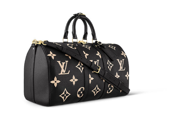 LOUIS VUITTON Keepall Bandouliere 45 Monogram Empreinte Leather 'Black Beige' M46670 #