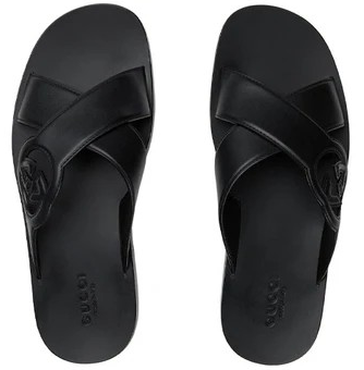 GUCCI INTERLOCKING SLIDE " BLACK SANDALS" #.