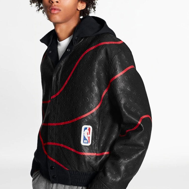 LOUIS VUITTON x NBA SS21 Monogram Obscure Leather Jacket M Black 1A8GWG #.