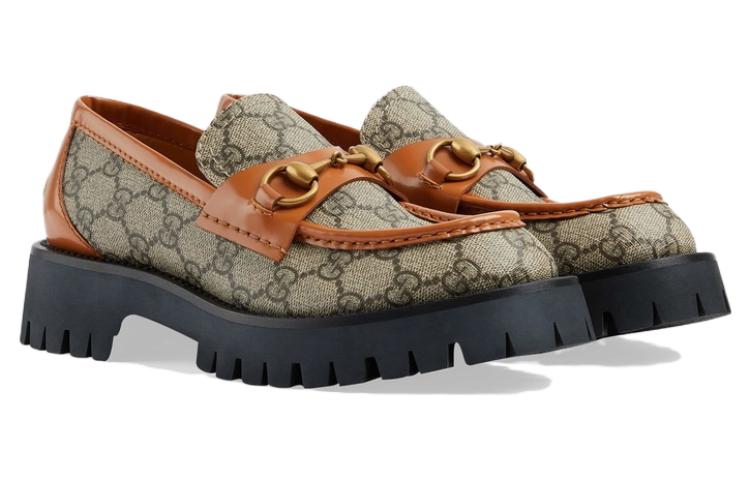 (WMNS) Gucci GG Canvas Platform Loafers Horsebit 'Brown Leather' 723283-FAA0Q-9790 #.