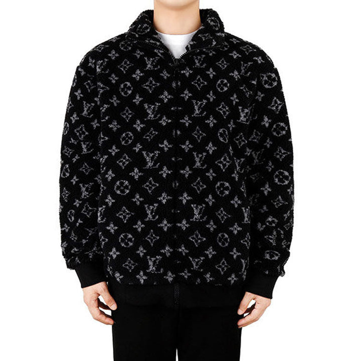 LOUIS VUITTON LV Monogram Fleece Full Logo Zipper Jacket Unisex Black 1A5VFA #