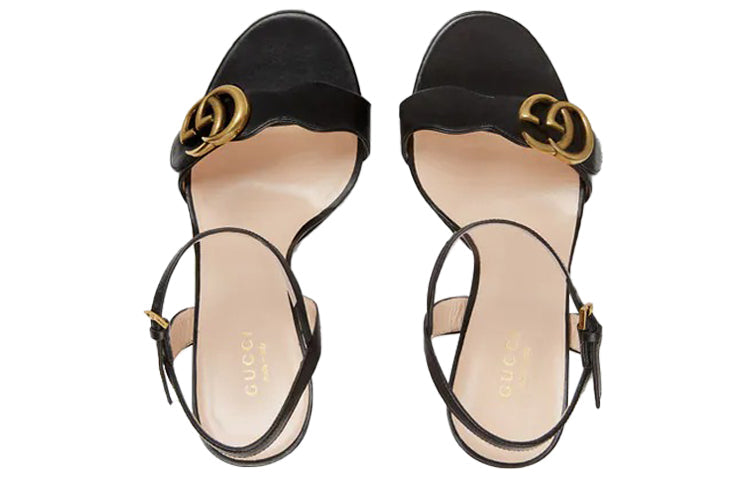 (WMNS) Gucci Sandal With Double G 'Black Leather' 453378-A3N00-1000 #