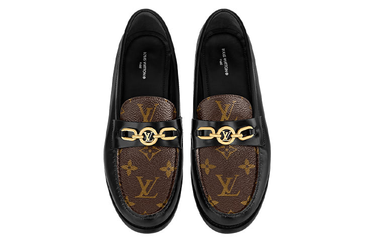 (WMNS) LOUIS VUITTON Chess Flat Loafers 'Black with Brown Monogram' 1ABPLA#
