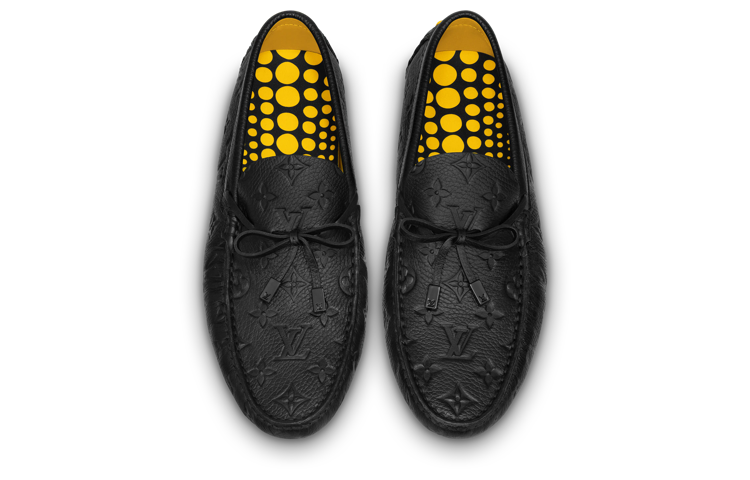 LOUIS VUITTON x YAYOI KUSAMA Moccasin Shoes 'Black Monogram with Yellow' 1ABD55 #