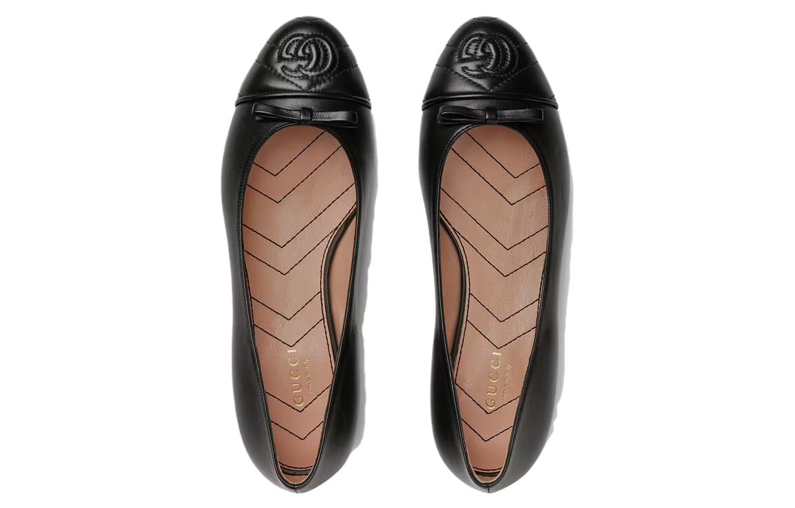 (WMNS) Gucci Ballet Flat With Double G Leather 'Black' 680878-BKO60-1000 #.