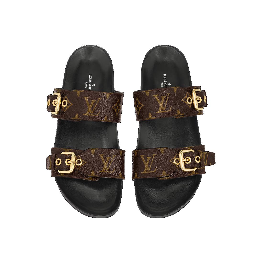 (WMNS) LOUIS VUITTON Bom Dia Flat Mules 'Brown Logo Monogram' 1A3R5G #