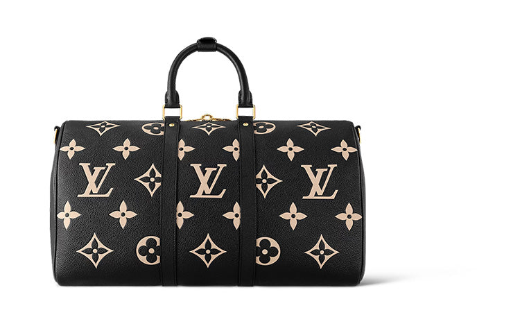 LOUIS VUITTON Keepall Bandouliere 45 Monogram Empreinte Leather 'Black Beige' M46670 #