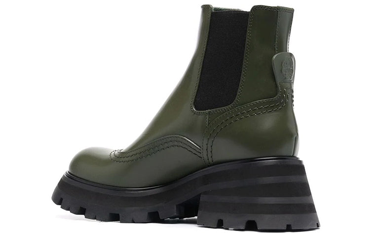 (WMNS) Alexander McQueen Leather Chelsea Ankle Boots 'Olive Black' 666368WHZ843241 #