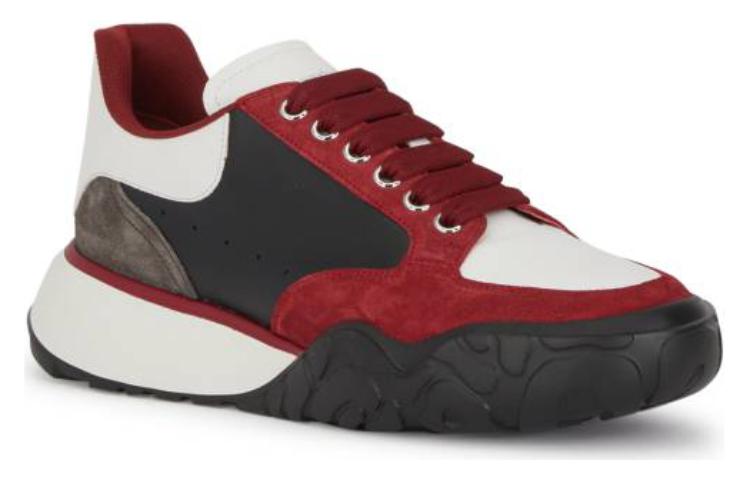 Alexander McQueen Color Block Low-top Leather Sneakers 'Red Black Grey' 667799WID6J8829  #