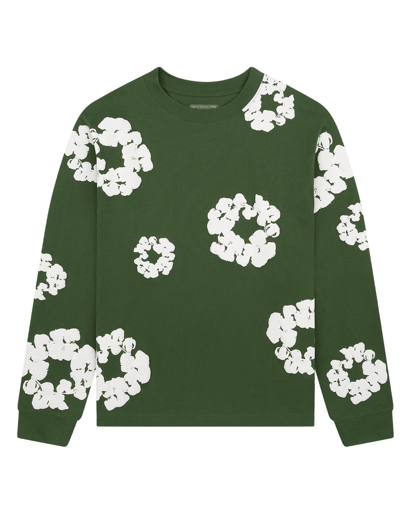 Long Sleeve Cotton Wreath Tee Black , Green, Grey , Navy , Red