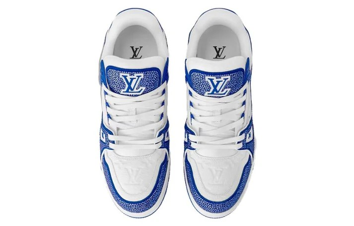 LOUIS VUITTON LV Trainer Sneakers 'White Monogram with Blue and Rhinestones' 1AC5AE #