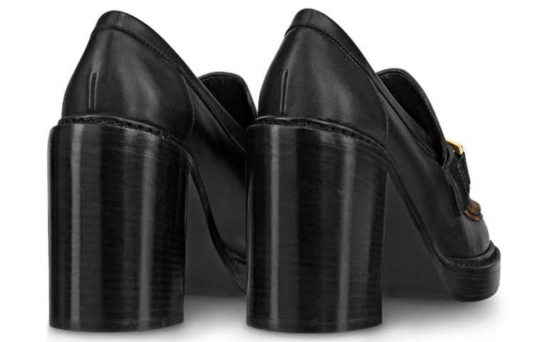 (WMNS) LOUIS VUITTON Academy Heeled Loafers 'Black with Brown Monogram' 1A86LV #.