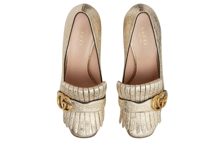 (WMNS) Gucci Marmont Platform Pump With Fringe 'Gold' 573020-DKT00-7100 #