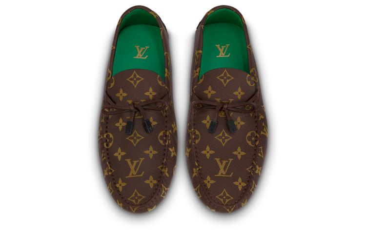 LOUIS VUITTON Driver Moccasin Shoes 'Brown Monogram with Green' 1AARSP #