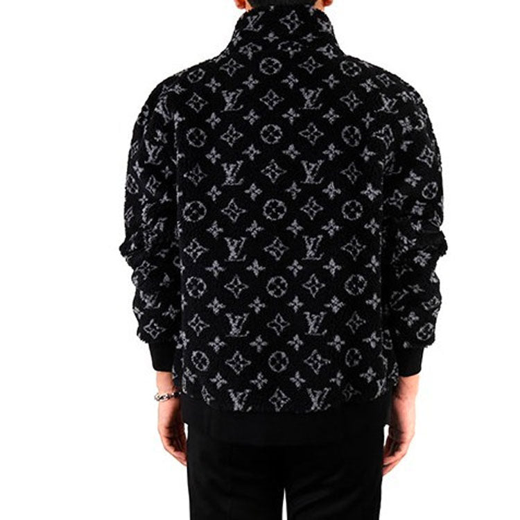 LOUIS VUITTON LV Monogram Fleece Full Logo Zipper Jacket Unisex Black 1A5VFA #