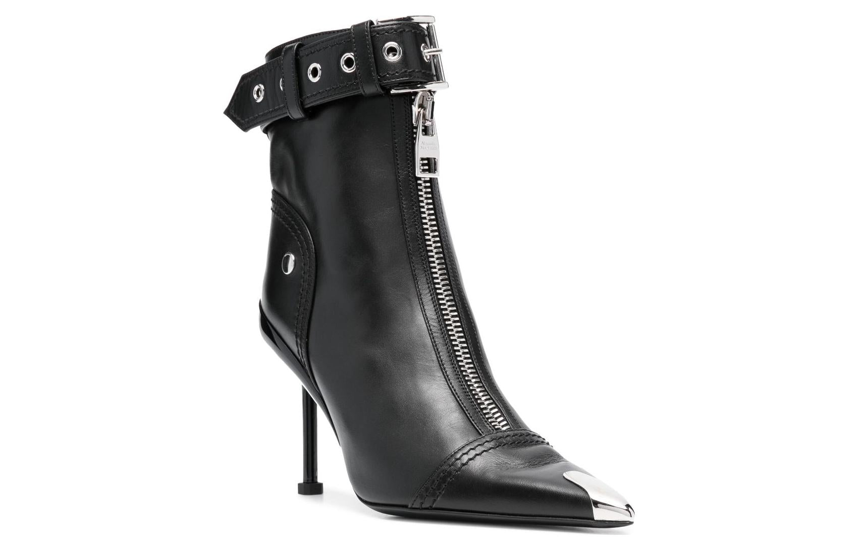 (WMNS) Alexander McQueen Leather Heel Ankle Boots 'Black' 768101WIDR41081 #