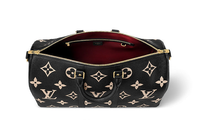 LOUIS VUITTON Keepall Bandouliere 45 Monogram Empreinte Leather 'Black Beige' M46670 #