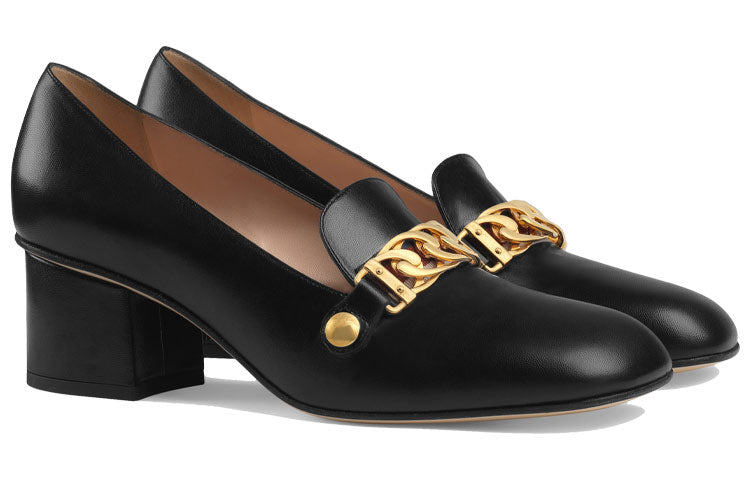 (WMNS) Gucci Sylvie Chain-embellished Leather Mid-Heel Pumps 'Black' 537539-CQXS0-1183 #