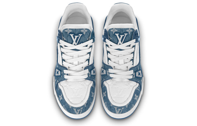 (WMNS) LOUIS VUITTON LV Trainer Sneakers 'White with Blue Mesh Monogram' 1AC2AM  #