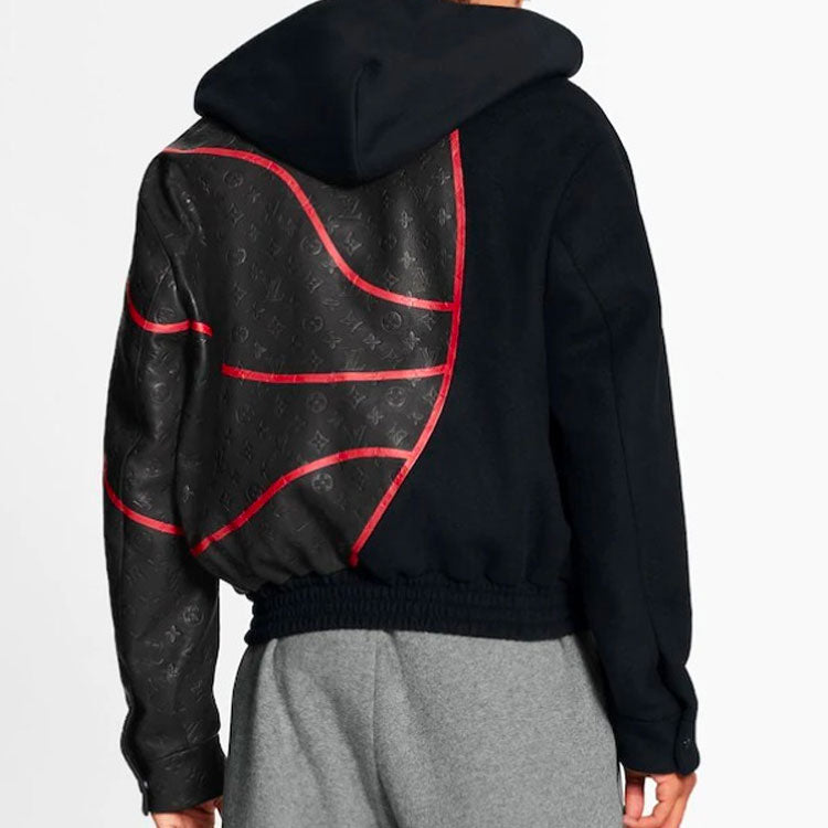 LOUIS VUITTON x NBA SS21 Monogram Obscure Leather Jacket M Black 1A8GWG #.