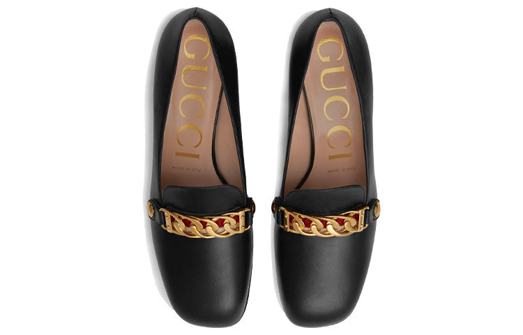(WMNS) Gucci Sylvie Chain-embellished Leather Mid-Heel Pumps 'Black' 537539-CQXS0-1183 #
