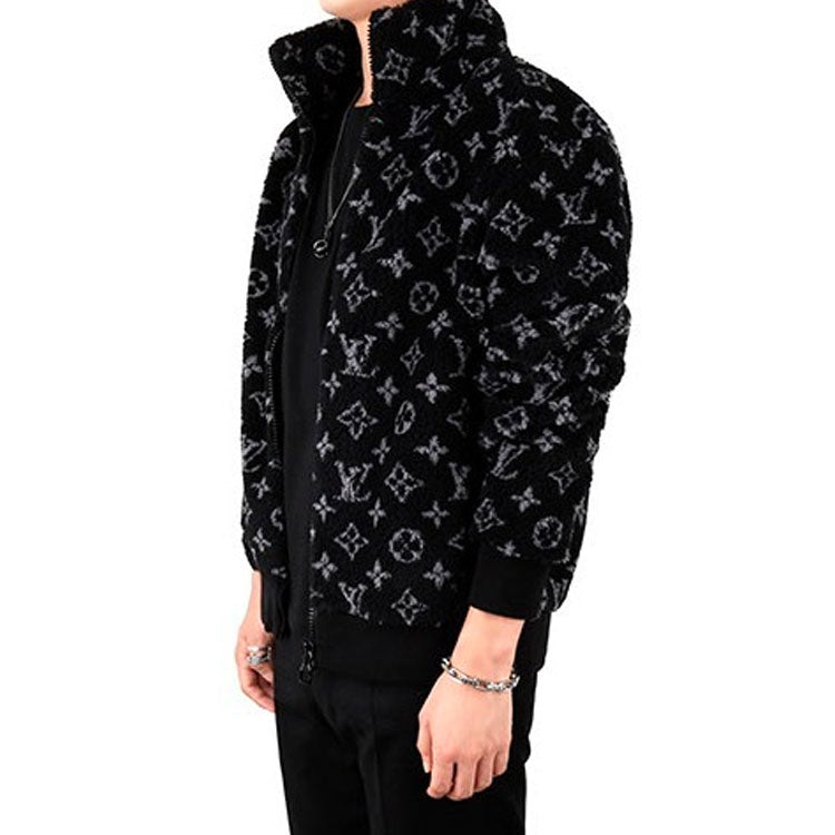 LOUIS VUITTON LV Monogram Fleece Full Logo Zipper Jacket Unisex Black 1A5VFA #