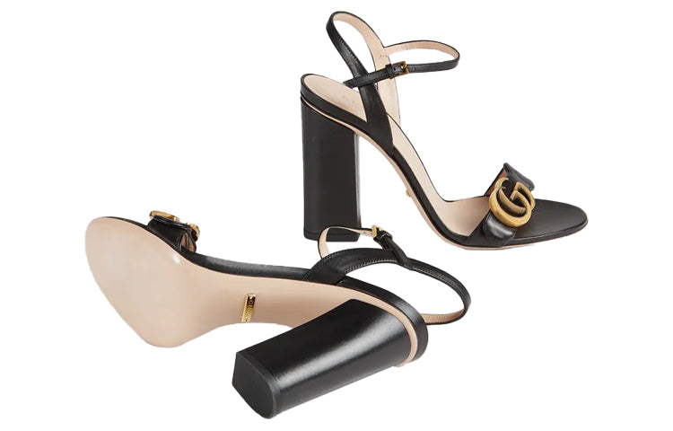 (WMNS) Gucci Sandal With Double G 'Black Leather' 453378-A3N00-1000 #