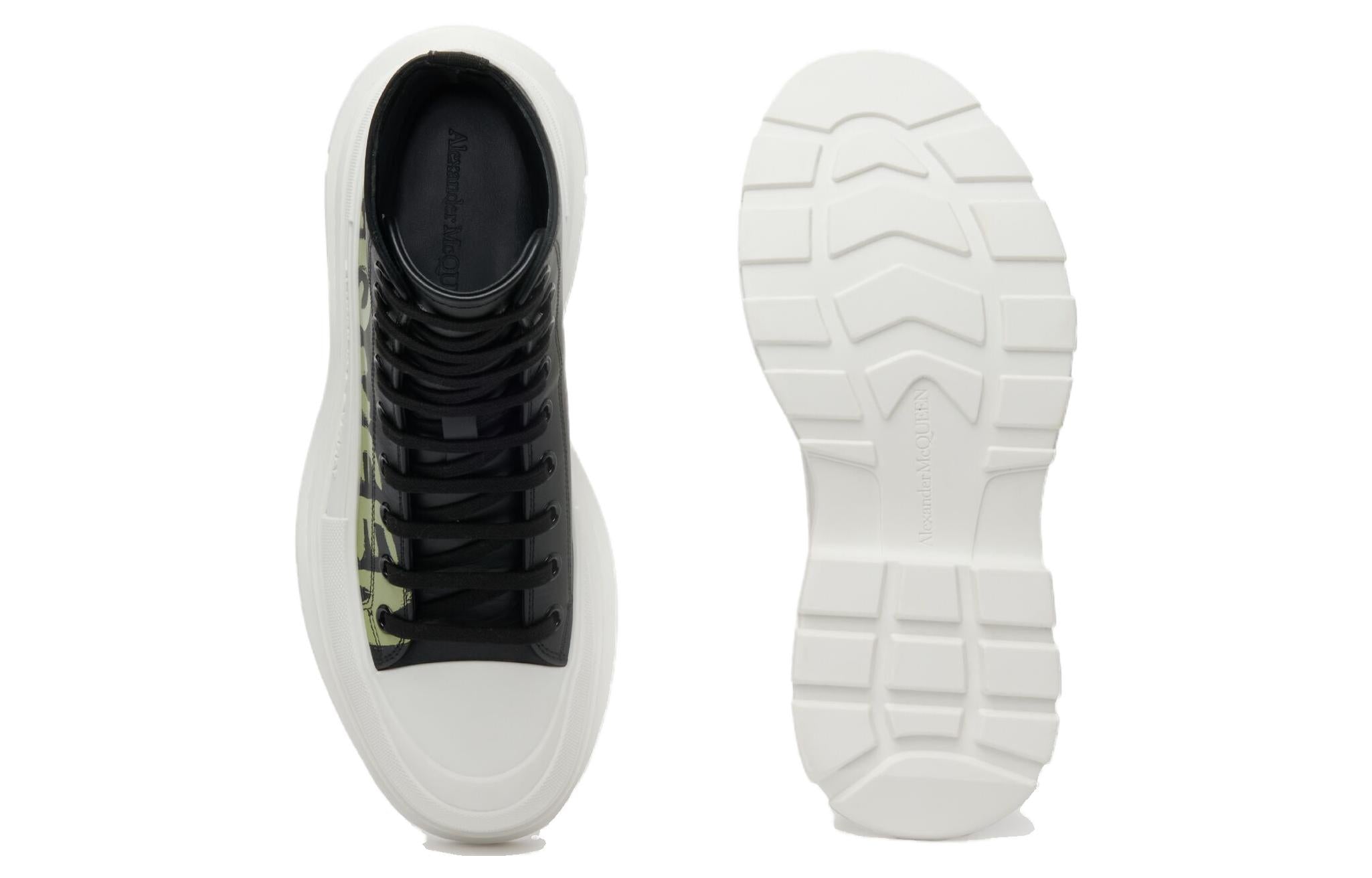 Alexander McQueen Tread Slick Lace-up High Top Shoes 'Black White' 777960WIAT61680 #