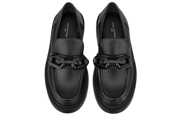 (WMNS) LOUIS VUITTON LV Academy Loafers 'Black with Chain' 1A9R6Y #