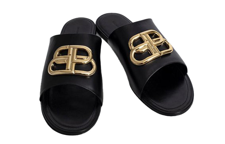 (WMNS) Balenciaga Black Leather Black Slippers 630014WA8F91088 #
