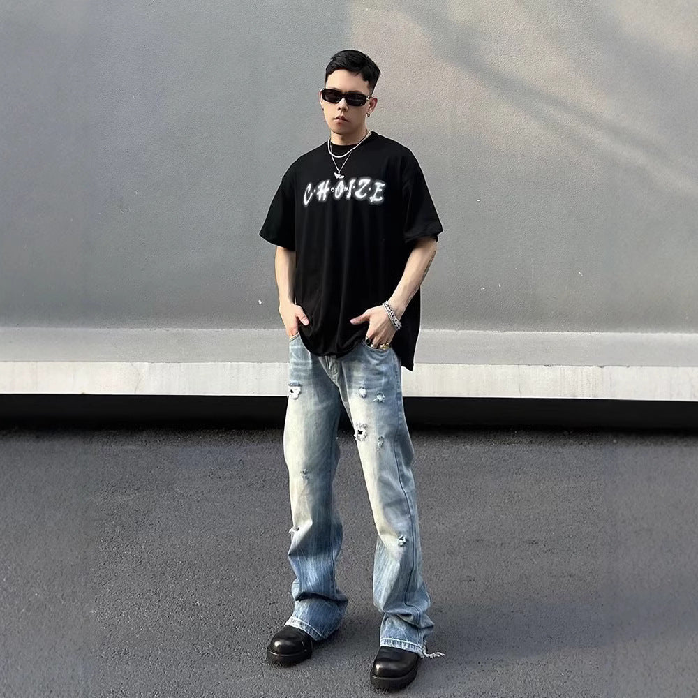 Washed Light Blue Ripped Jeans For Men - MAVERICKFITS