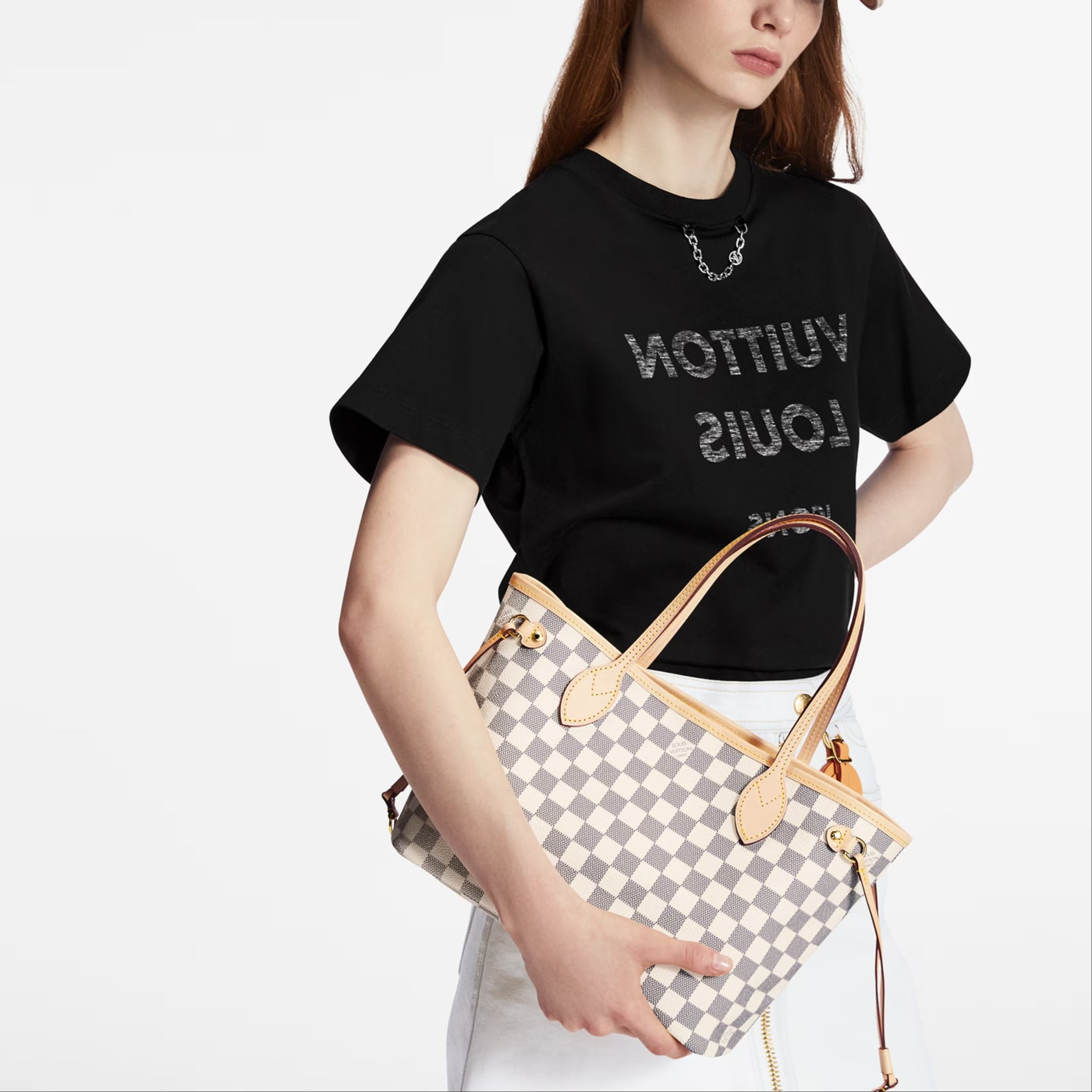 (WMNS) LOUIS VUITTON Neverfull PM Damier Azur Canvas Handbag 'Grey Gold' N40605 #