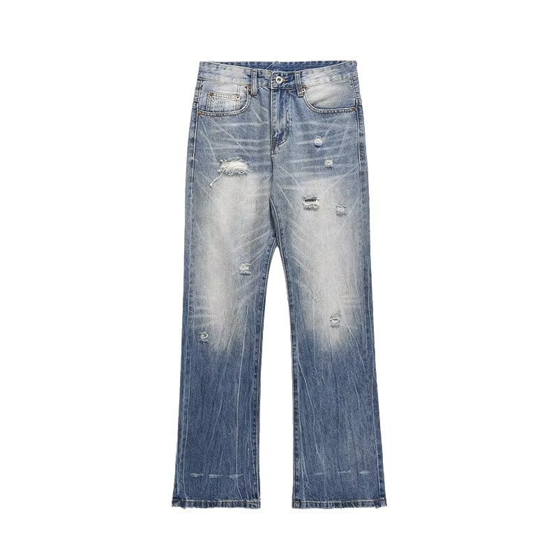Washed Light Blue Ripped Jeans For Men - MAVERICKFITS