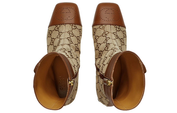(WMNS) Gucci Ankle boots with GG monogram 'Brown Beige' 700023-21HH0-2582 #.