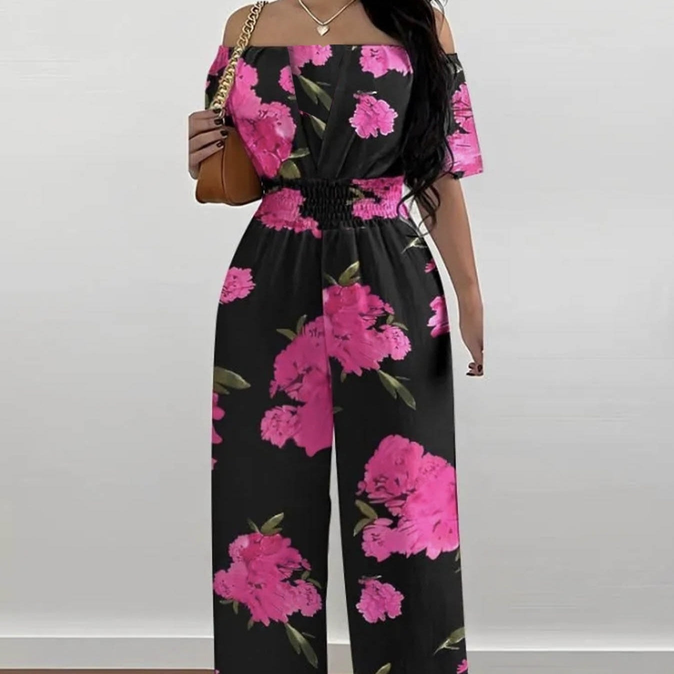 Ladies' One Shoulder Floral Print Waist Cinching Off Shoulder Sexy Fashion Jumpsuit - MAVERICKFITS