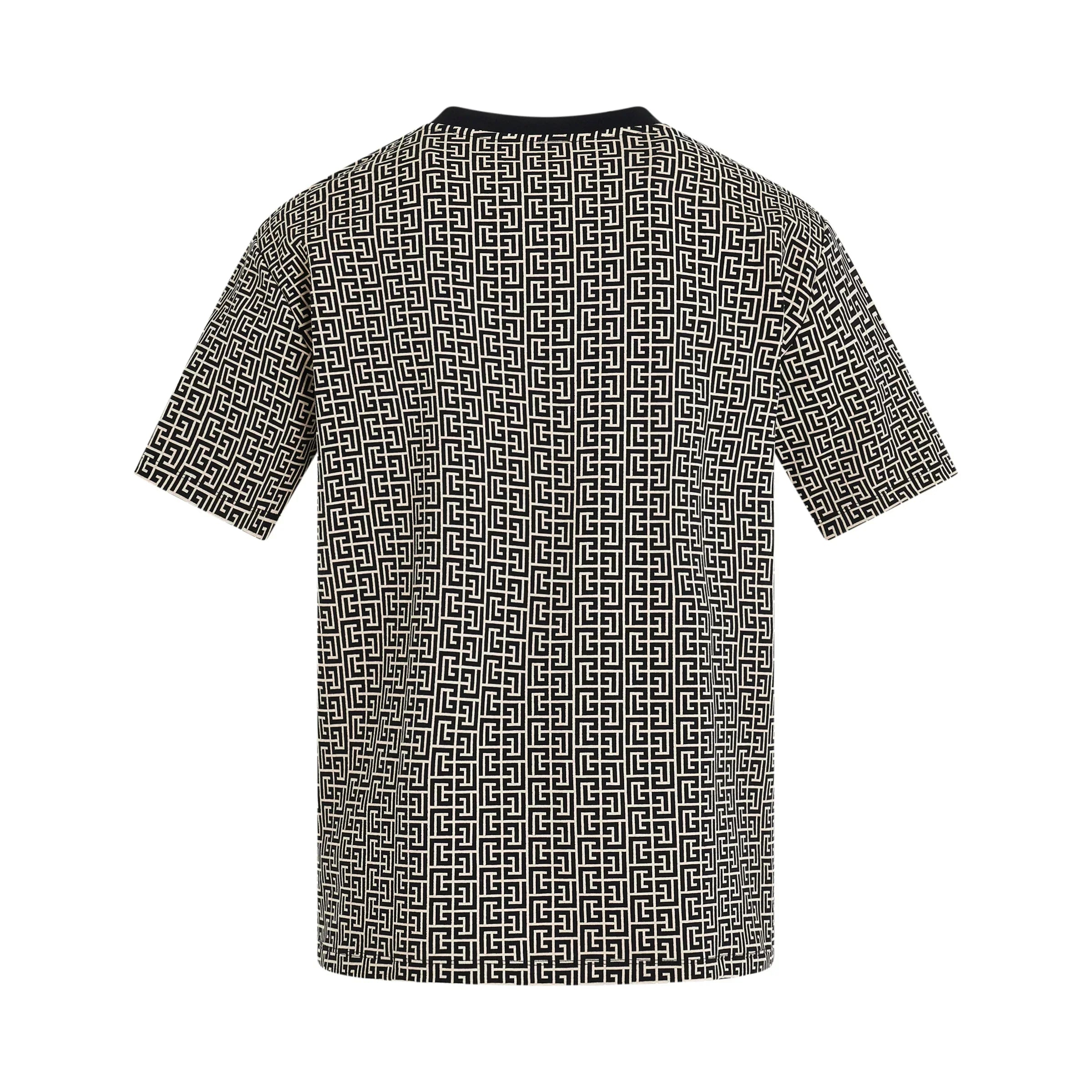 BALMAIN Monogram Jacquard Signature Label T-Shirt in Ivory/Black
