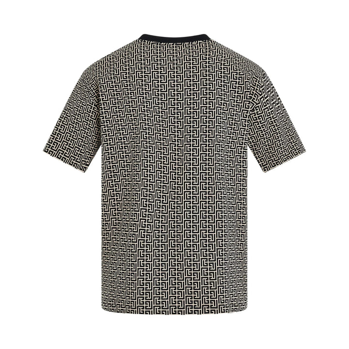 BALMAIN Monogram Jacquard Signature Label T-Shirt in Ivory/Black